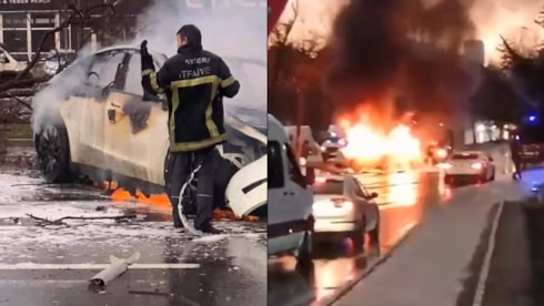 Cayır cayır yanan araçtaki sürücüye son görev